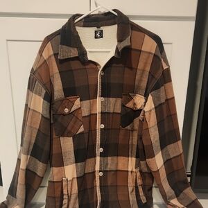 Men's Brown Plaid Sherpa-Lined Jacket